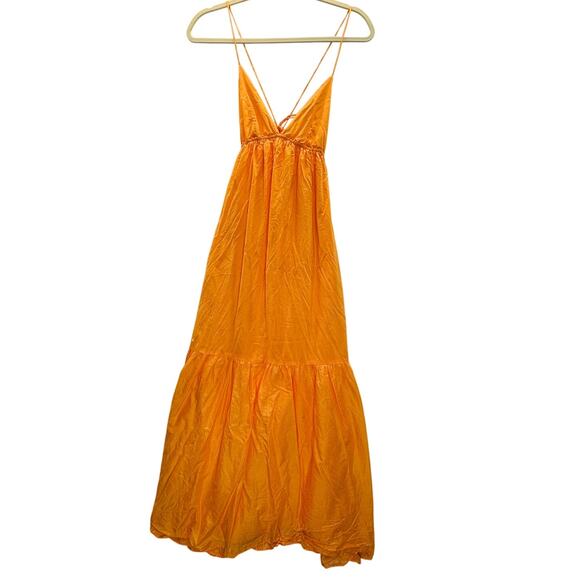 FAITHFULL the Brand Wilonna Midi Tiered Midi Dress in Orange Mago size Small - Picture 2 of 10